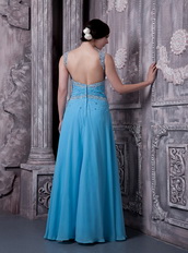 Aqua Blue Empire Prom Dress Straps Long Chiffon Skirt Inexpensive