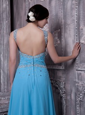 Aqua Blue Empire Prom Dress Straps Long Chiffon Skirt Inexpensive