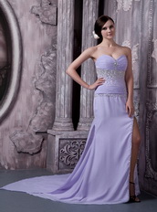 Beaded Lavender Chiffon Prom Dress With Sexy Side Split Inexpensive