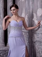 Beaded Lavender Chiffon Prom Dress With Sexy Side Split Inexpensive