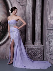 Beaded Lavender Chiffon Prom Dress With Sexy Side Split Inexpensive