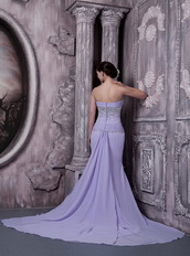 Beaded Lavender Chiffon Prom Dress With Sexy Side Split Inexpensive