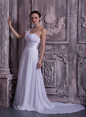 Lovely One Shoulder Court Train Prom Dress With Flowers Inexpensive