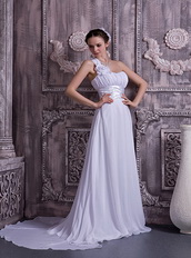 Lovely One Shoulder Court Train Prom Dress With Flowers Inexpensive