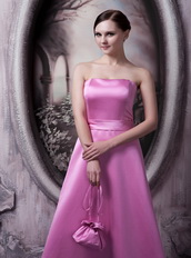 Rose Pink Strapless A-line Silhouette Bowknot Back Simple Prom Dress Inexpensive