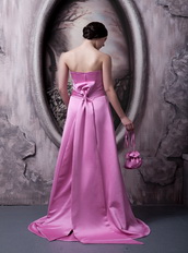 Rose Pink Strapless A-line Silhouette Bowknot Back Simple Prom Dress Inexpensive