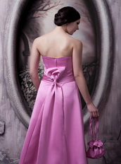 Rose Pink Strapless A-line Silhouette Bowknot Back Simple Prom Dress Inexpensive