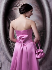 Rose Pink Strapless A-line Silhouette Bowknot Back Simple Prom Dress Inexpensive