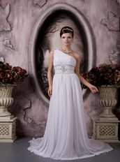 Customize One Shoulder Floor Length Chiffon Beaded Prom Dress Inexpensive