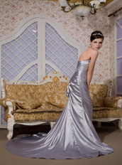 Grey Silver Elastic Woven Satin Celebrity Dress With Mermaid Skirt Inexpensive