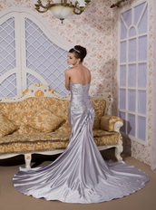 Grey Silver Elastic Woven Satin Celebrity Dress With Mermaid Skirt Inexpensive