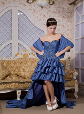 Royal Blue Princess High-low Taffeta Dress For Evening Wear Inexpensive