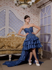 Royal Blue Princess High-low Taffeta Dress For Evening Wear Inexpensive