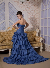 Royal Blue Princess High-low Taffeta Dress For Evening Wear Inexpensive