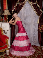 Fuchsia and Pink Multi Color Mermaid Strapless Puffy Prom Gowns Inexpensive