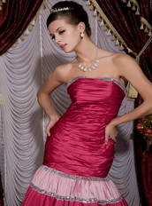 Fuchsia and Pink Multi Color Mermaid Strapless Puffy Prom Gowns Inexpensive