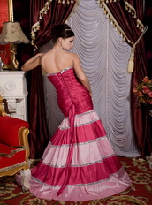 Fuchsia and Pink Multi Color Mermaid Strapless Puffy Prom Gowns Inexpensive