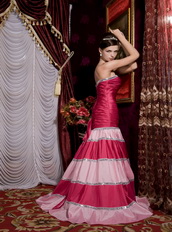 Fuchsia and Pink Multi Color Mermaid Strapless Puffy Prom Gowns Inexpensive