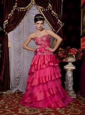 Fuchsia Sweetheart Taffeta Layers Floor Length Skirt Dress For Party Inexpensive