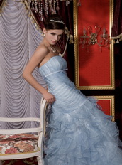 Baby Blue Mermaid Strapless Ruffles Prom / Evening Dress Cheap Inexpensive