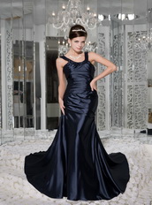 Navy Blue Empire Scoop Bead Prom / Evening Dress For Sexy Lady Inexpensive