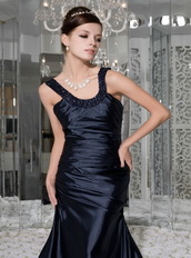 Navy Blue Empire Scoop Bead Prom / Evening Dress For Sexy Lady Inexpensive