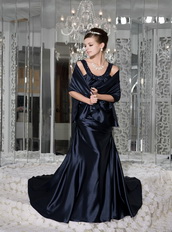 Navy Blue Empire Scoop Bead Prom / Evening Dress For Sexy Lady Inexpensive
