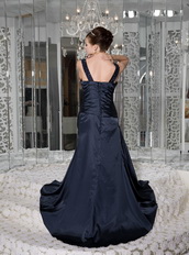 Navy Blue Empire Scoop Bead Prom / Evening Dress For Sexy Lady Inexpensive