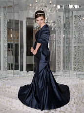 Navy Blue Empire Scoop Bead Prom / Evening Dress For Sexy Lady Inexpensive