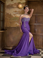 Sweetheart Chiffon Fabric Prom Dress In Purple Mermaid Skirt Inexpensive