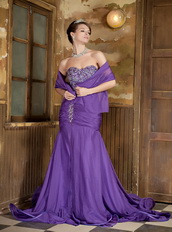Sweetheart Chiffon Fabric Prom Dress In Purple Mermaid Skirt Inexpensive