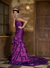 Mermaid Sweetheart Purple Taffeta Prom Gowns Dress With Ruffles Skirt Inexpensive
