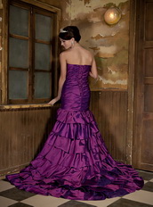 Mermaid Sweetheart Purple Taffeta Prom Gowns Dress With Ruffles Skirt Inexpensive