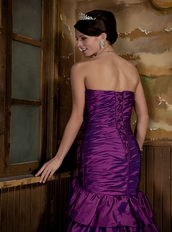 Mermaid Sweetheart Purple Taffeta Prom Gowns Dress With Ruffles Skirt Inexpensive