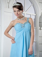 Light Aqua Blue One Shoulder Chiffon Fashion Prom Dresses 2014 Inexpensive