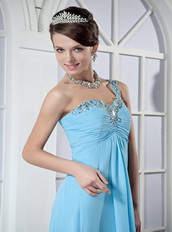 Light Aqua Blue One Shoulder Chiffon Fashion Prom Dresses 2014 Inexpensive
