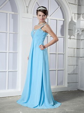 Light Aqua Blue One Shoulder Chiffon Fashion Prom Dresses 2014 Inexpensive