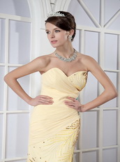 Sweetheart Light Yellow Chiffon Sequins Prom Dress With Side Split Inexpensive