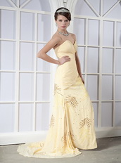 Sweetheart Light Yellow Chiffon Sequins Prom Dress With Side Split Inexpensive