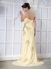 Sweetheart Light Yellow Chiffon Sequins Prom Dress With Side Split Inexpensive