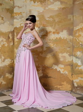 Rose Pink Empire Sweetheart Beading Celebrity Dress Made by Chiffon Inexpensive