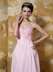 Empire Light Pink Chiffon Beaded Prom Dress With Sweethear Neckline Inexpensive