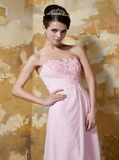 Empire Light Pink Chiffon Beaded Prom Dress With Sweethear Neckline Inexpensive