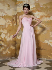 Empire Light Pink Chiffon Beaded Prom Dress With Sweethear Neckline Inexpensive