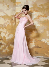 Empire Light Pink Chiffon Beaded Prom Dress With Sweethear Neckline Inexpensive