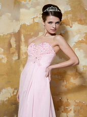 Empire Light Pink Chiffon Beaded Prom Dress With Sweethear Neckline Inexpensive