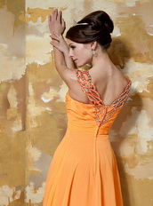 Orange Chiffon V neckline Best Sell Prom Gown With Front Split Inexpensive