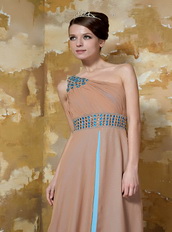 One Shoulder Floor-length Brown Chiffon Prom Dress With Beaded Sash Inexpensive