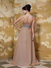 One Shoulder Floor-length Brown Chiffon Prom Dress With Beaded Sash Inexpensive