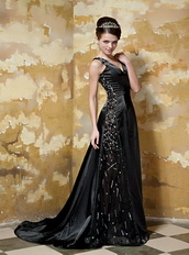 Black Column V-neck Sequins Different Prom Dresses For Celebrity Wear Inexpensive